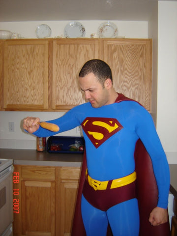 superman returns costume heating up a hot dog