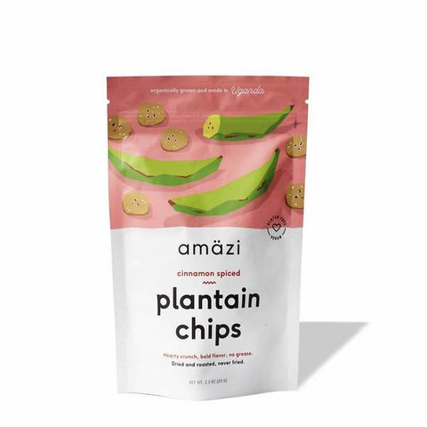 package of cinnamon spiced plantain chips by Amazi