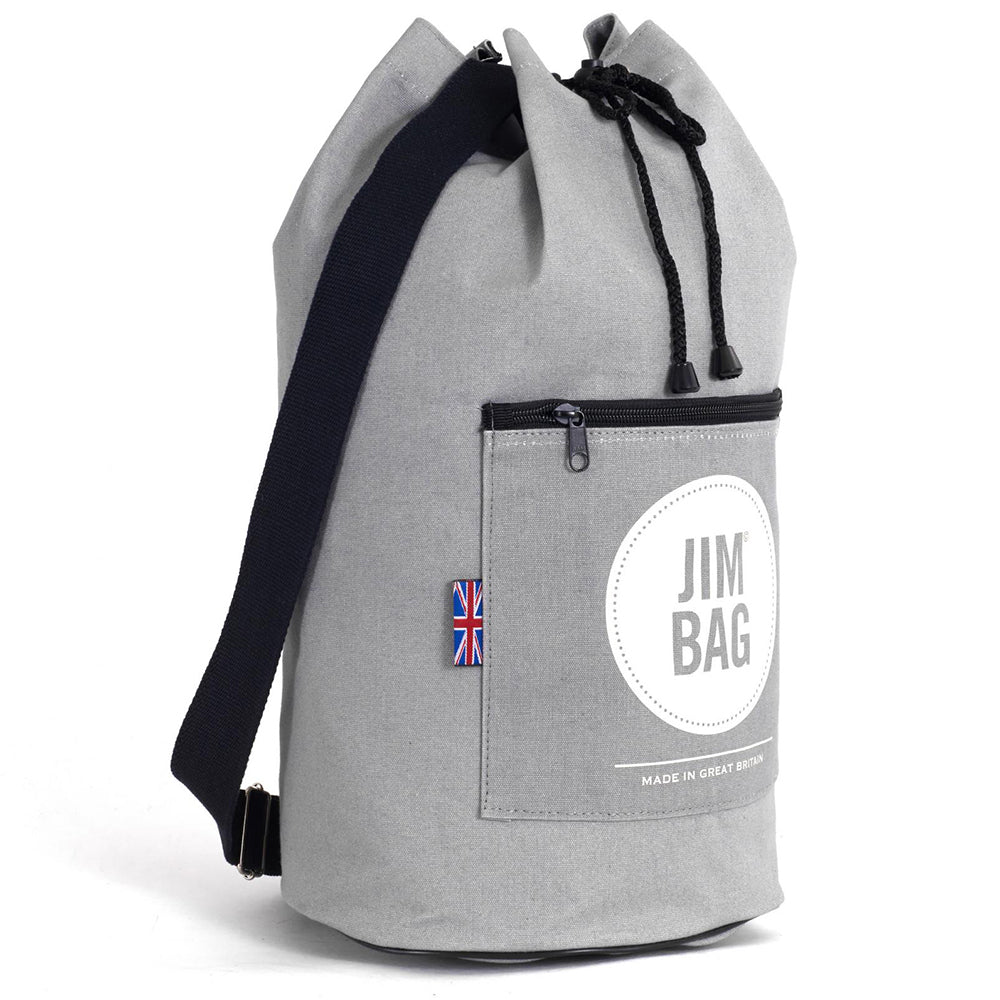 grey duffle bag