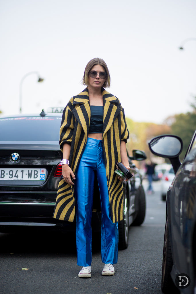 Megan Bowman-Gray in Helene square front silk bralette during Paris Fashion Week street style