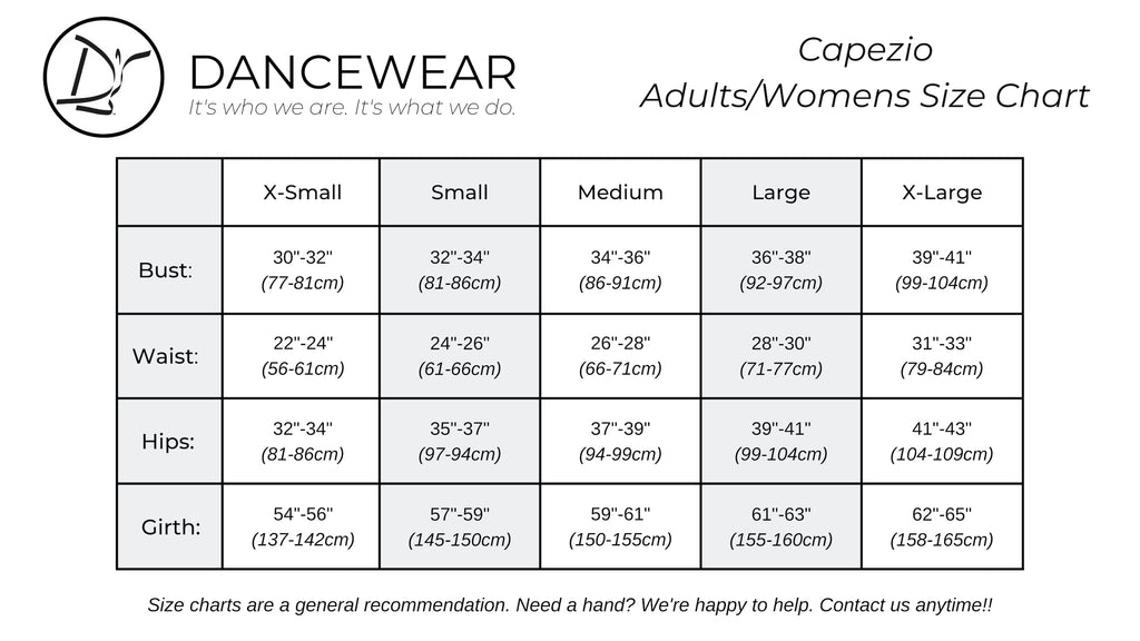 Capezio Adult/Womens Size Chart