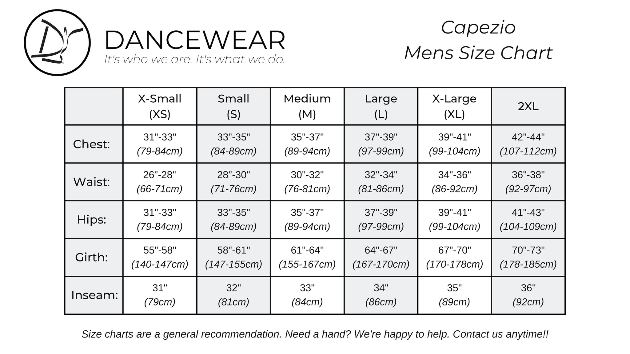 Capezio Mens Size Chart