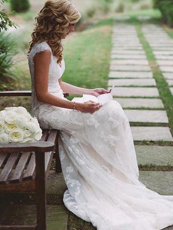 cap sleeve mermaid wedding dress