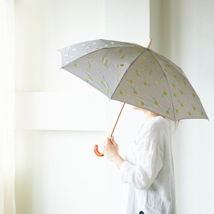 Cocca コッカ Uvカット 遮熱 日傘 折りたたみ傘 さくらんぼ刺繍 Cherry Dot日本製