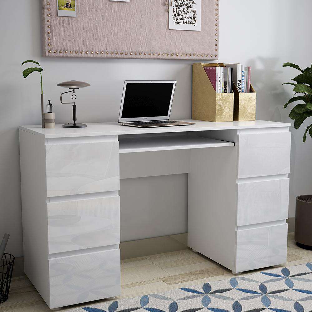 6 Drawers High Gloss Front White Desk Fit You