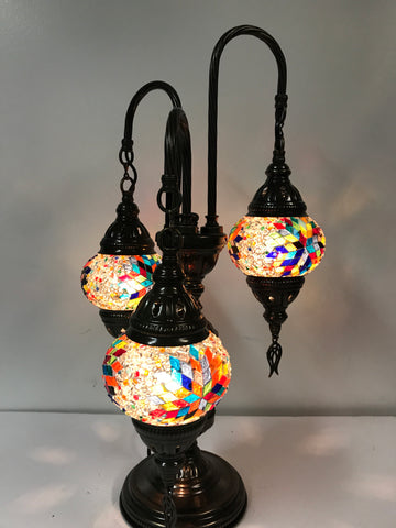 3 Globes Turkish Swan Neck Mosaic Glass Table Lamp 21" Height 4" Globe Diameter FREE Shipping