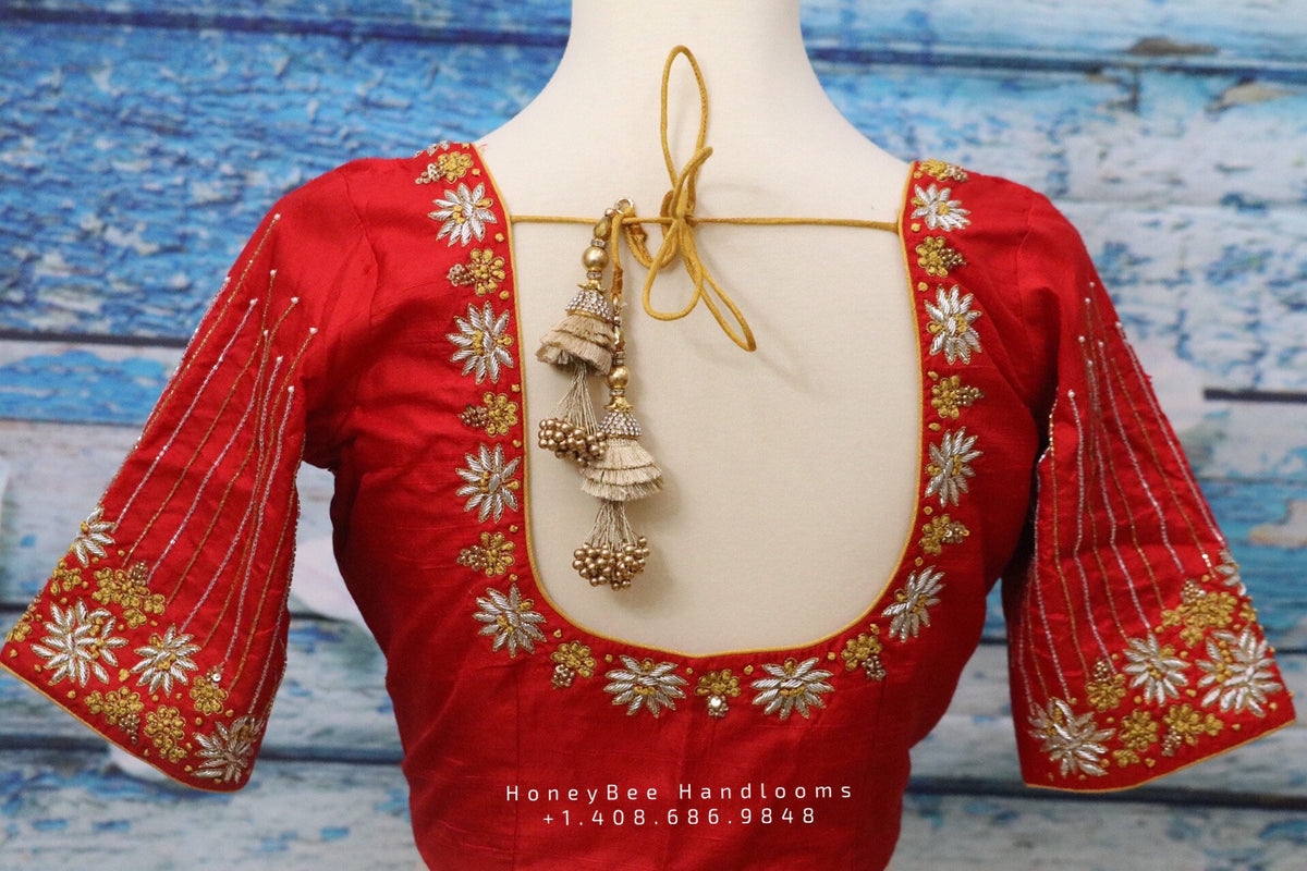 Red Saree Blouse |Maggam Work Blouse | saree stitched Blouse ...