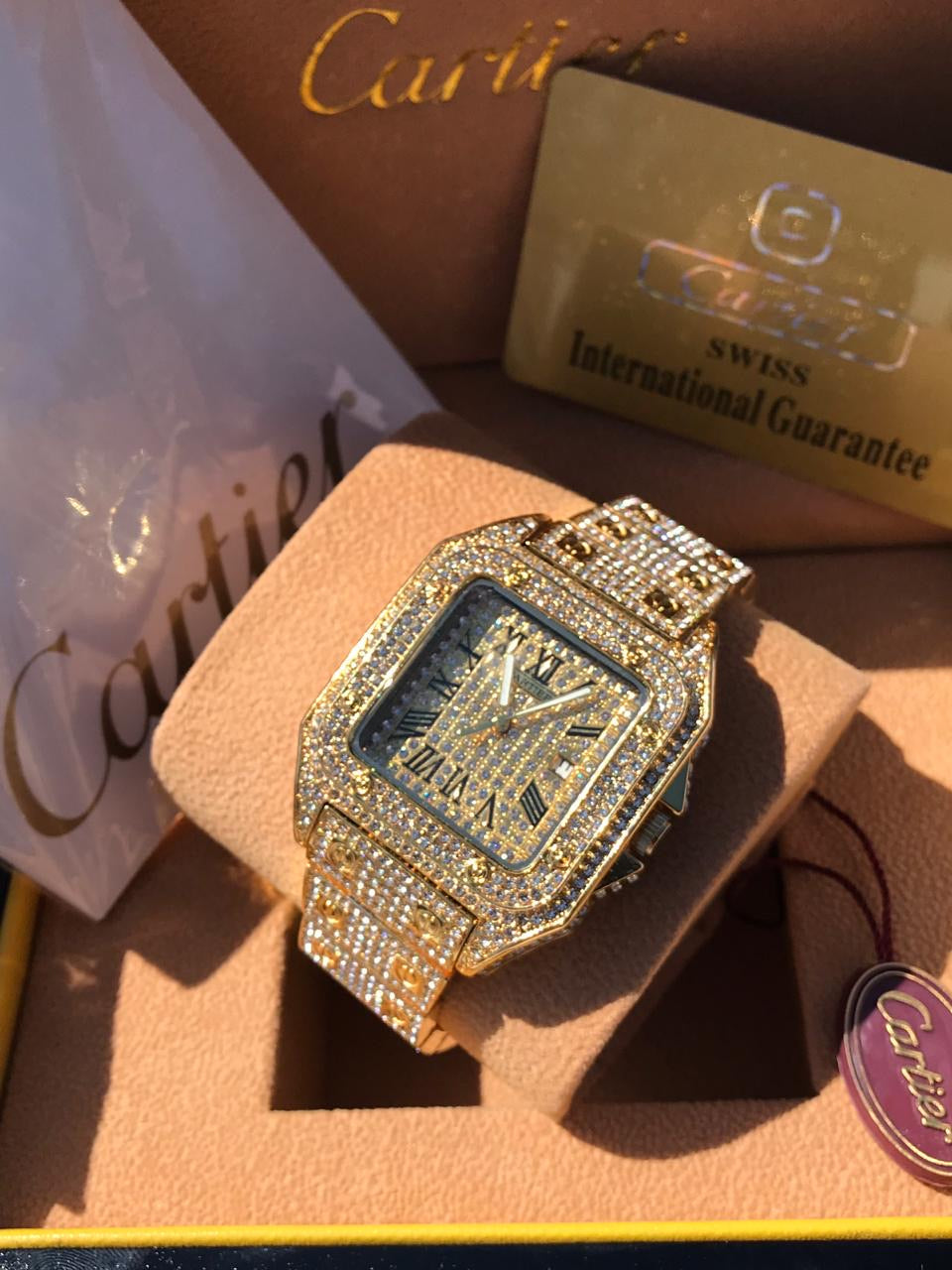 Cartier Santos Bling Bling Gold Iced Out