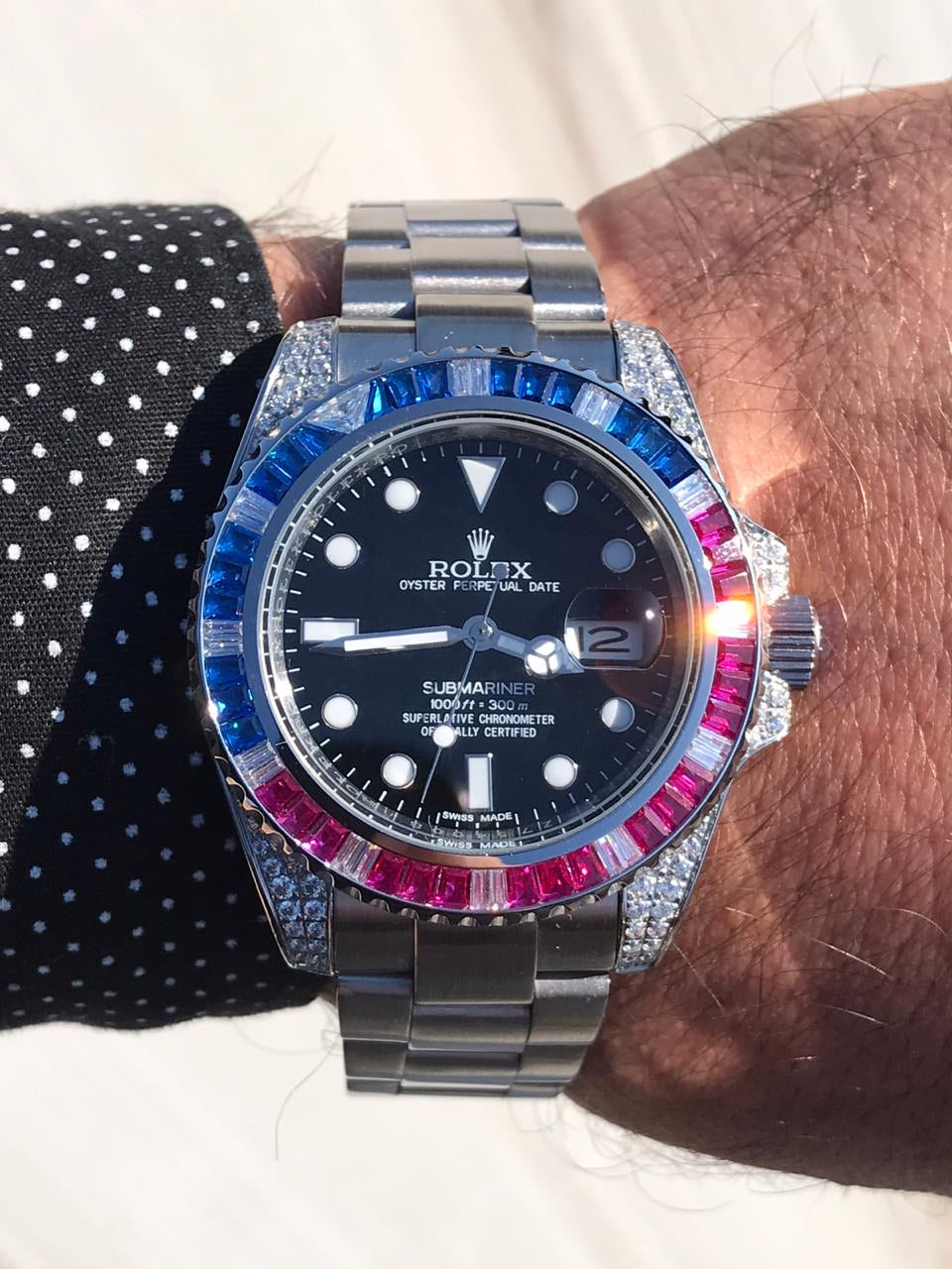 rolex iced out blue