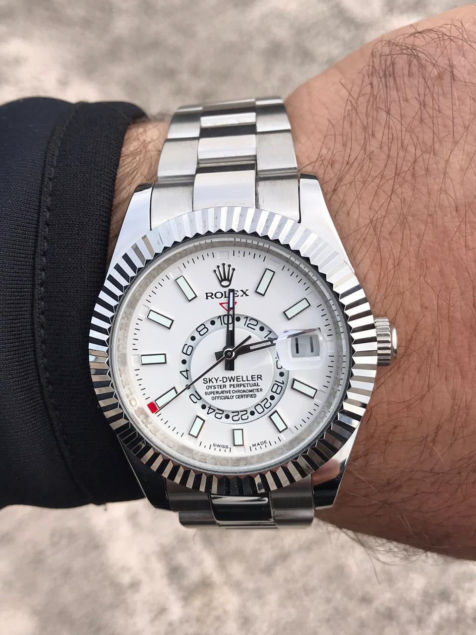 rolex sky dweller stainless steel white dial