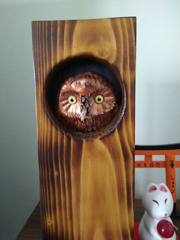 Little owl copper sculpture 