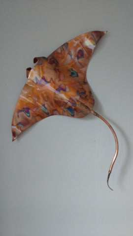 Copper stingray sculpture