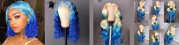 Virgin Hair Fashion Light Blue Color Straight Lace Wigs
