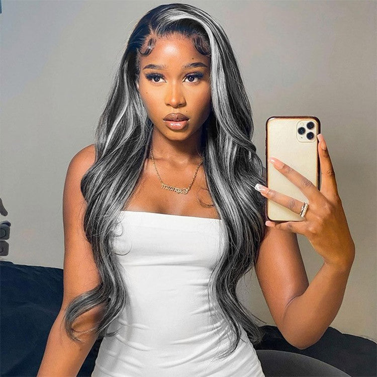 Human Hair Black And Grey Highlight Color Lace Front Wig – Prosp Hair Shop