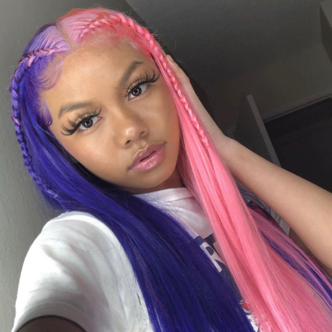 pink and purple lace front wig