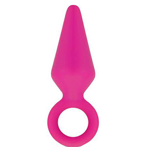 Bright pink butt plug with loop at end
