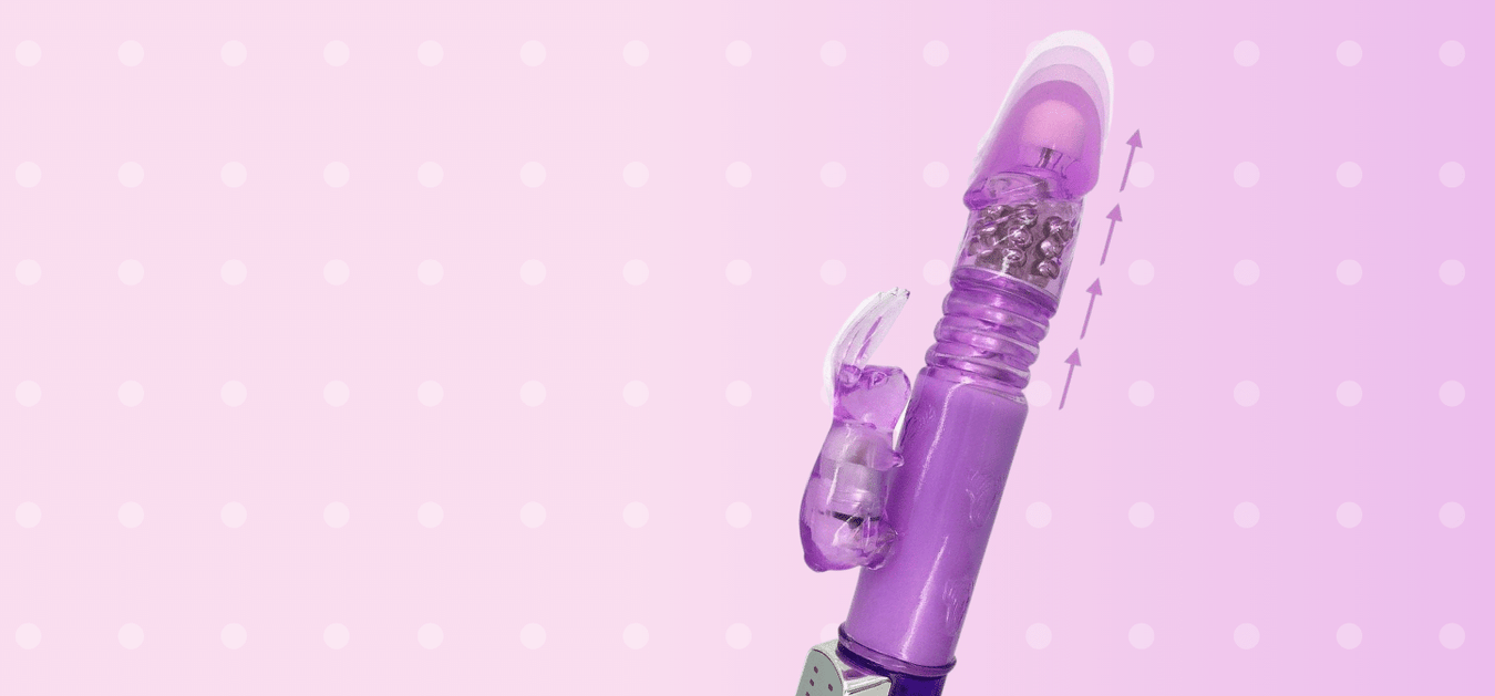 Image of bright purple thrusting rabbit machine - click here to shop!