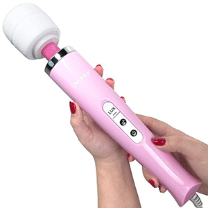 Image of Lux massage wand in light pink being held in two hands