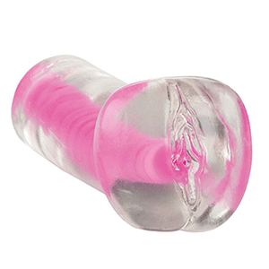 Clear stroker with hot pink inside and realistic vaginal opening