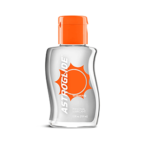 Bottle of Astroglide's warming lubricant with orange lid