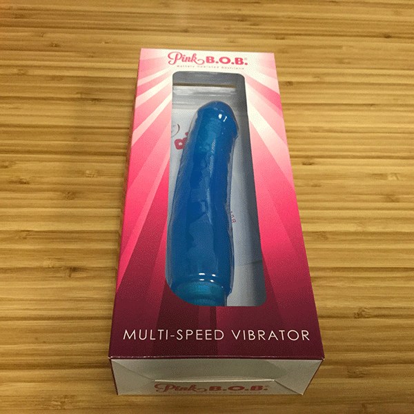 Blue Realistic Vibrator Shown In Original Boxed Packaging