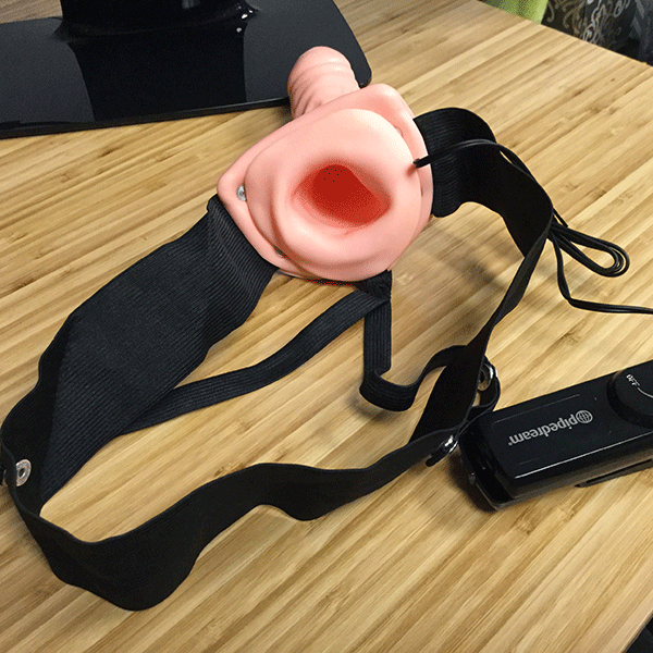 vibrating hollow strap on dildo with remote