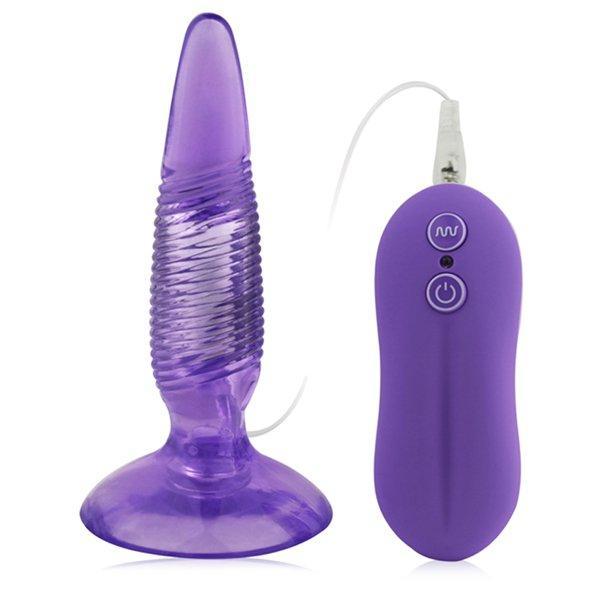 Image of purple vibrating butt plug with remote