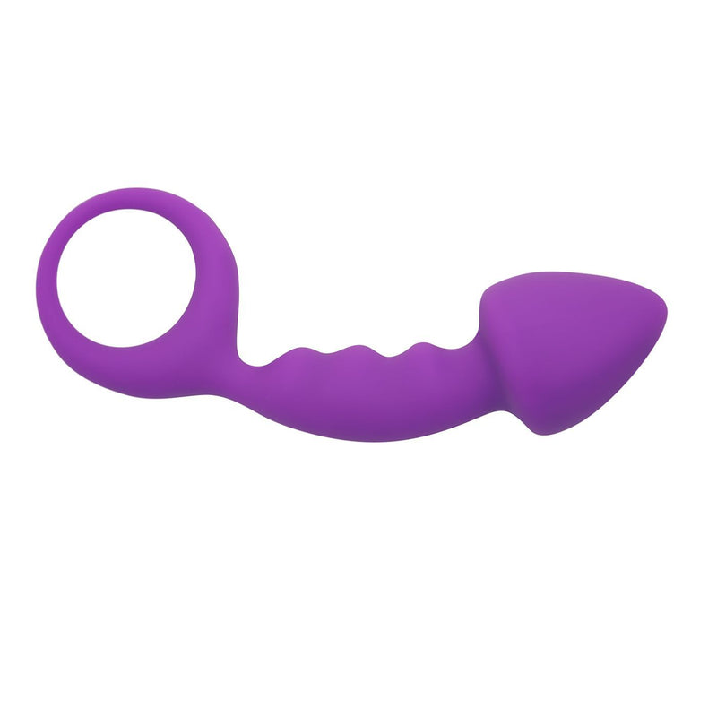 Purple rippled silicone anal toy with looped base
