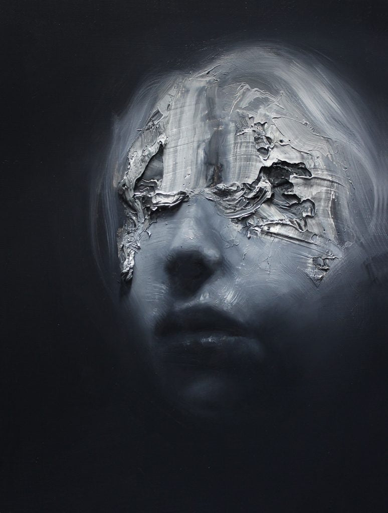 dark face painting somber figurative art