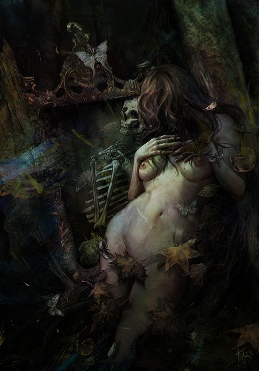 Dark Woman Painting Skull