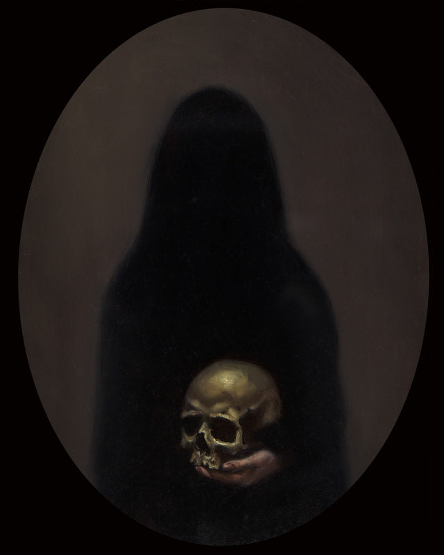 Dark skull in hands painting by jasmine worth