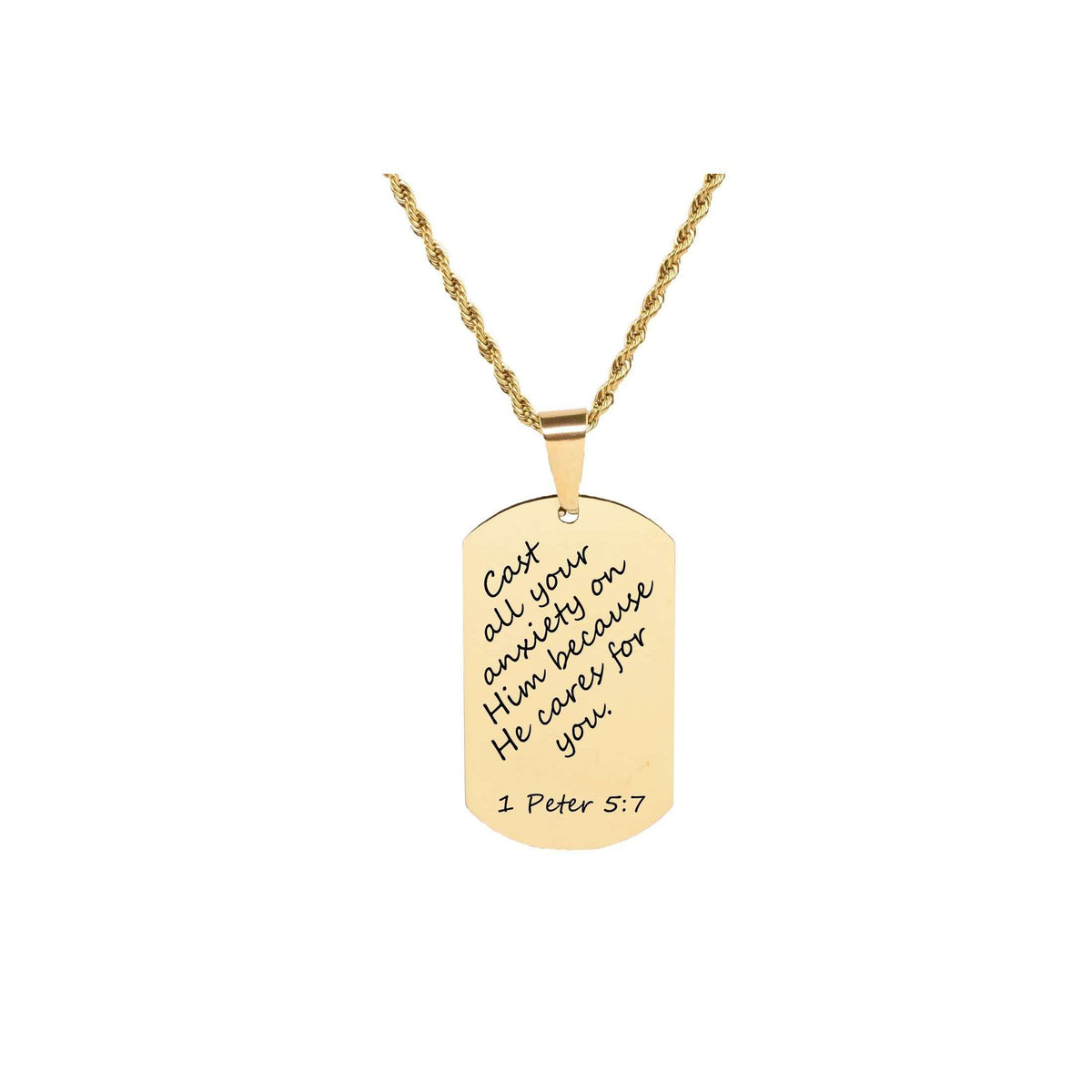 2 Timothy 1:7 Stainless Steel Stylish Scripture Tag Necklace In Gold By Pink Box Gold