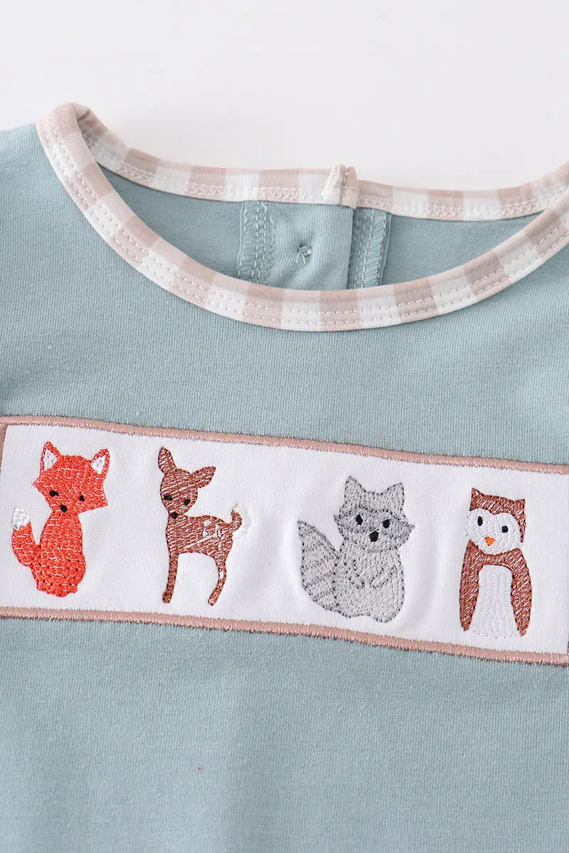 Forest Animals Embroidered Romper