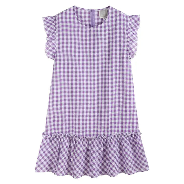 Ladies Purple Gingham Ruffle Dress