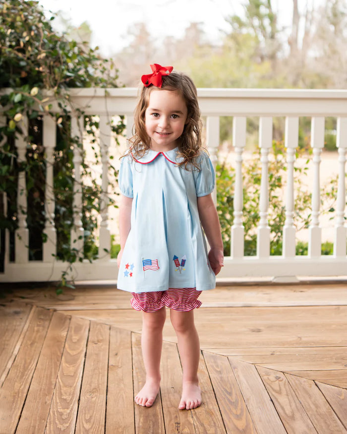 Patriotic Pleat Embroidered Bloomer Set