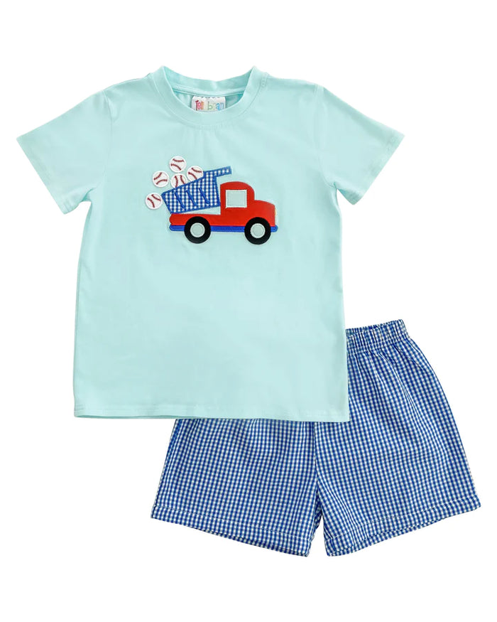 Baseball Applique Dump Truck Short Set