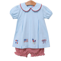 Patriotic Pleat Embroidered Bloomer Set