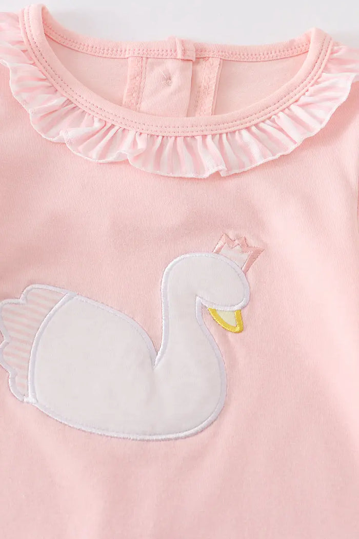 Pink Swan Applique Romper