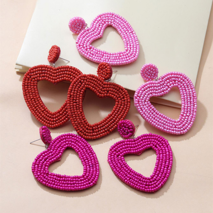 Heart Beaded Drop Earrings