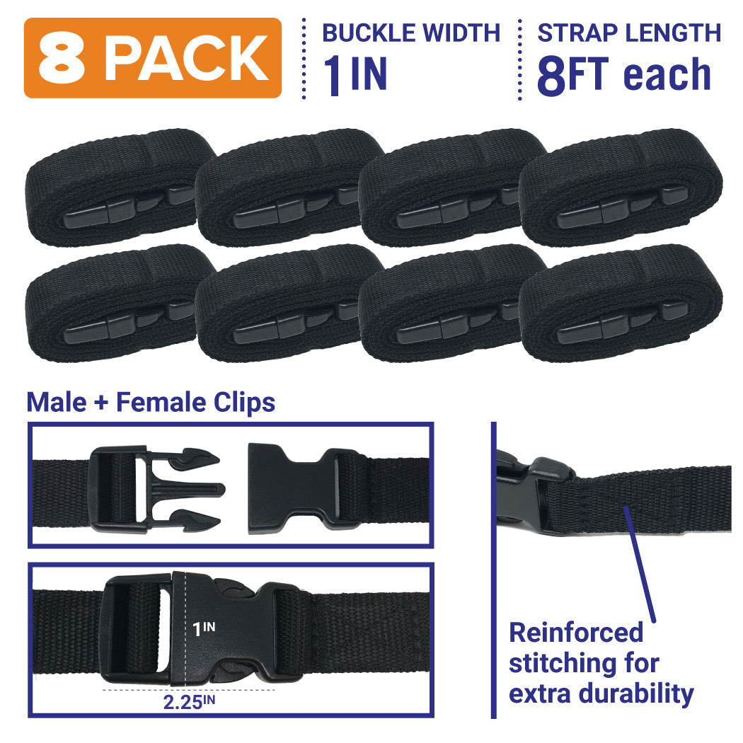6 Pack Heavy Duty Polyester Adjustable Straps 1 Wx96 L Durable Trailerable Straps Black Replacement Tightening Straps Solim Boat Cover Tie Down Straps Boat Cover Straps with Quick Release Buckle