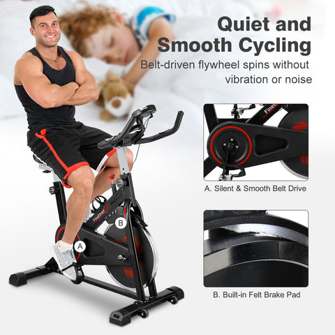 Finether Silent Belt Drive Indoor Exercise Bike with Adjustable Resistance, Heart Rate Sensors and Phone Holder