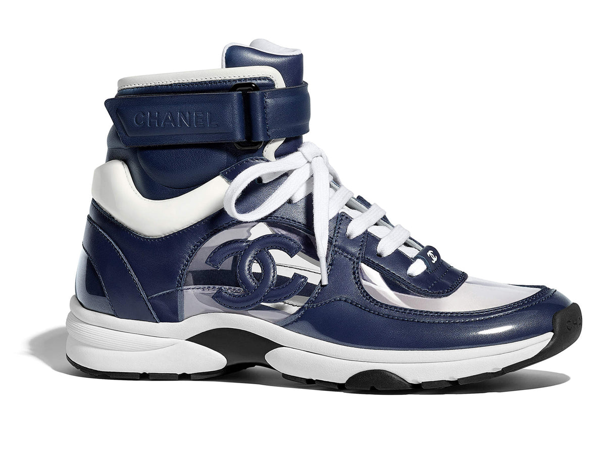 blue high top chanel sneakers