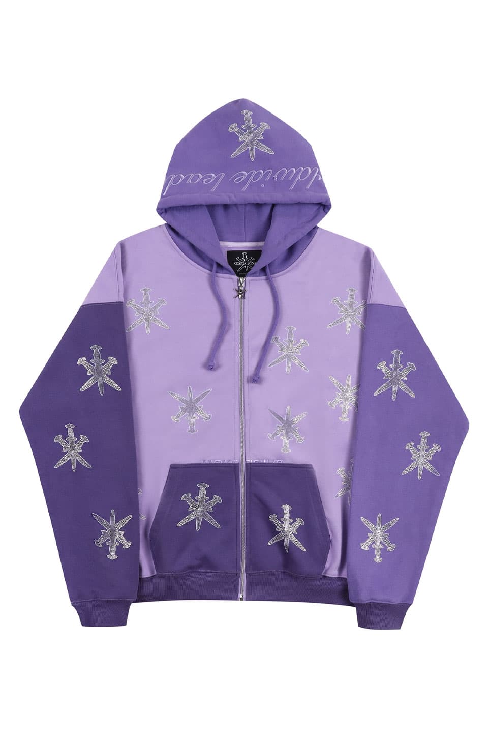 Purple Panel Mix Dagger Rhinestone Zip Hoodie