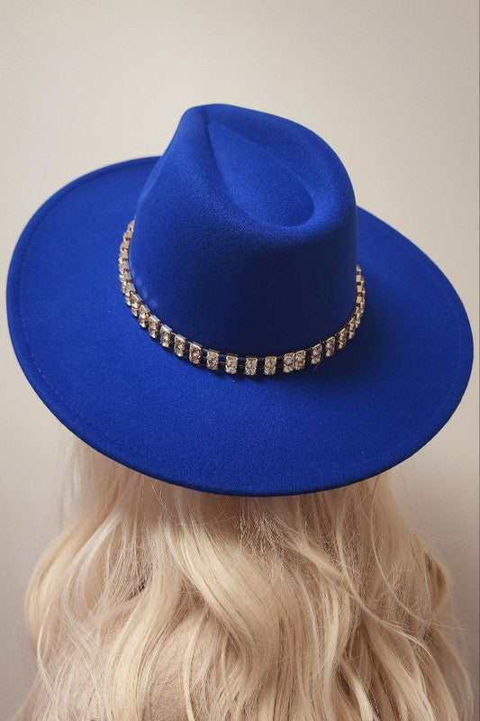 RHINESTONE TRIM PANAMA FASHION HAT FEDORA HAT