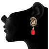 JFL - Fusion Ethnic Kaerie One Gram Gold Plated Austrian Diamond Red Meenakari Designer Dangler Earring for Women & Girls