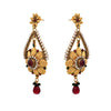 JFL - Traditional Ethnic One Gram Gold Plated Floral Flower Austrian Diamond Pearl Red & Green Designer Earring for Women & Girls