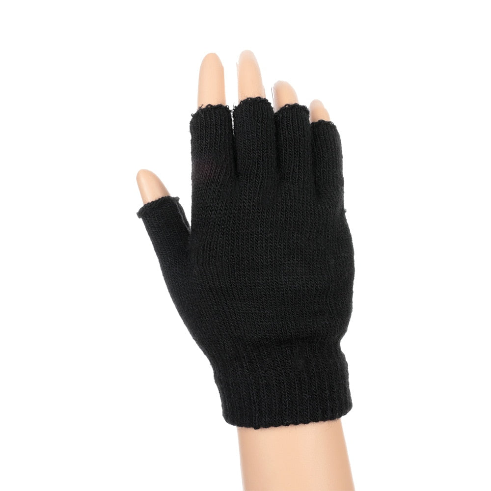 Chic Men Black Knitted Stretch Elastic Warm Half Finger Fingerless Gloves BB 