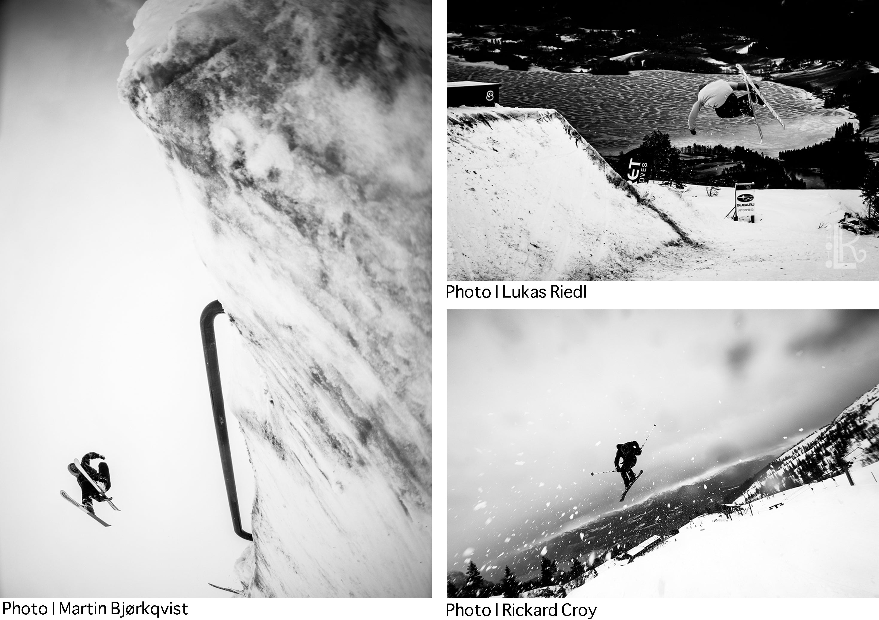 skiers in black and white