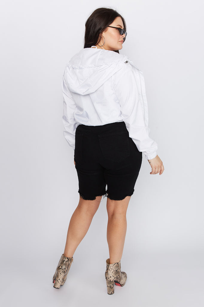 plus size distressed black bermuda shorts