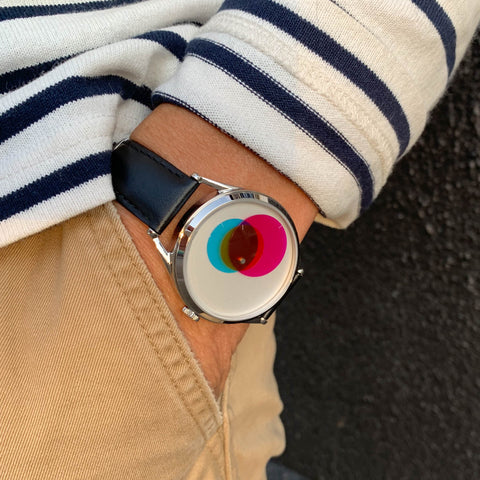 Colour Venn on wrist with hand in pocket